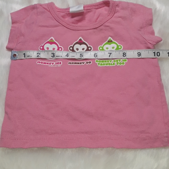 Pink monkey short sleeve baby girl tshirt 12 month - Picture 5 of 6